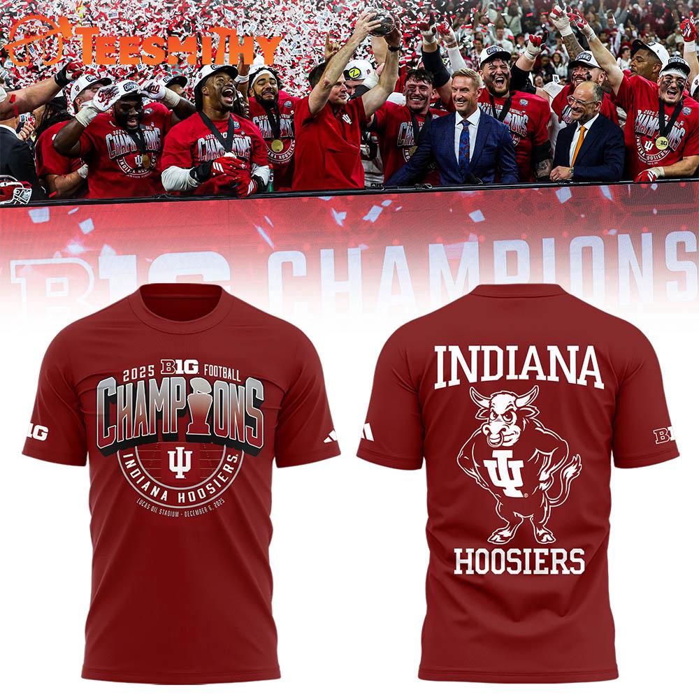 Indiana Hoosiers BIG10 Champions 2025 Mascot Red T Shirt