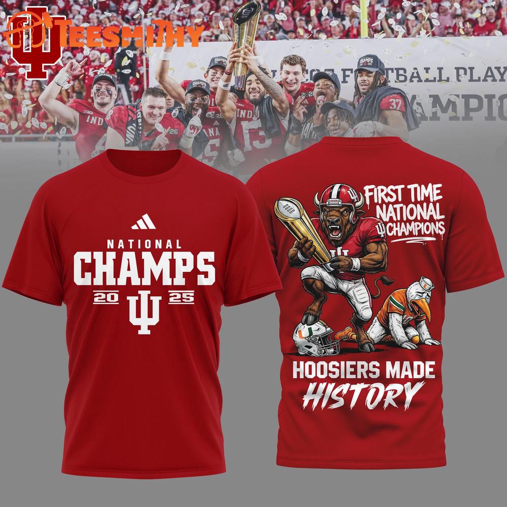 Indiana Hoosiers NCAA 2026 Fist Time CFP National Champions 3D Shirt