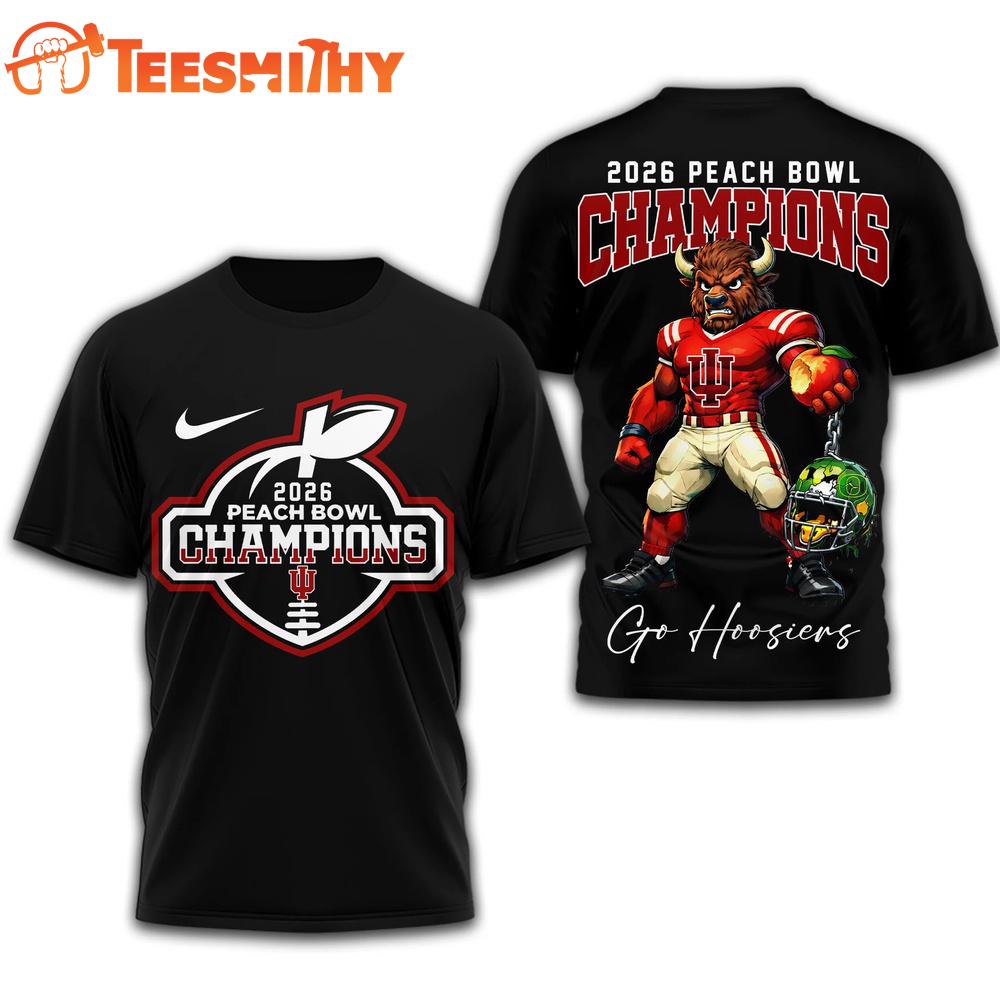 Indiana Hoosiers NCAA 2026 Peach Bowl Champions Black Design 3D Shirt