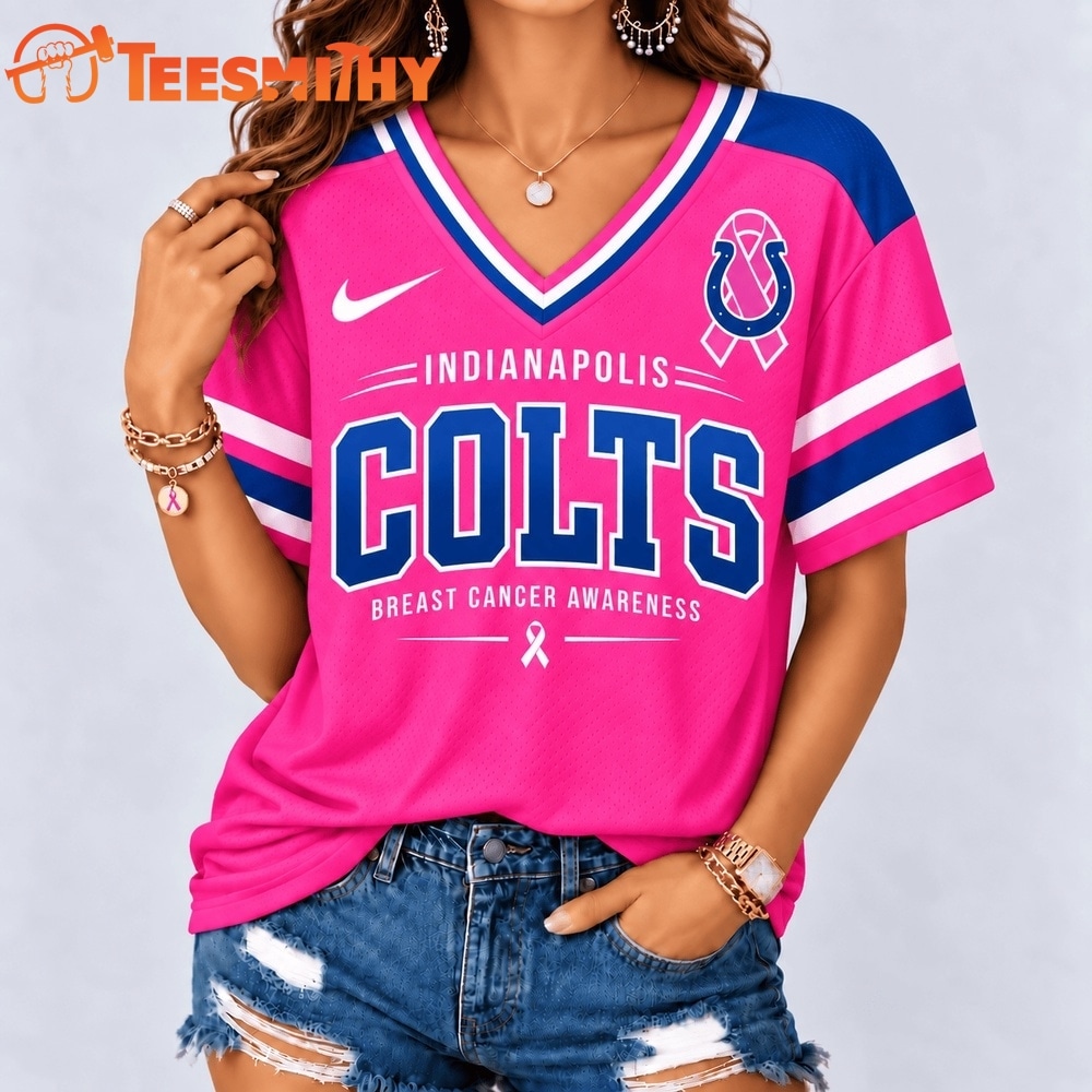 Indianapolis Colts 2026 NFL Pink Breast Cancer Awareness V neck T Shirt