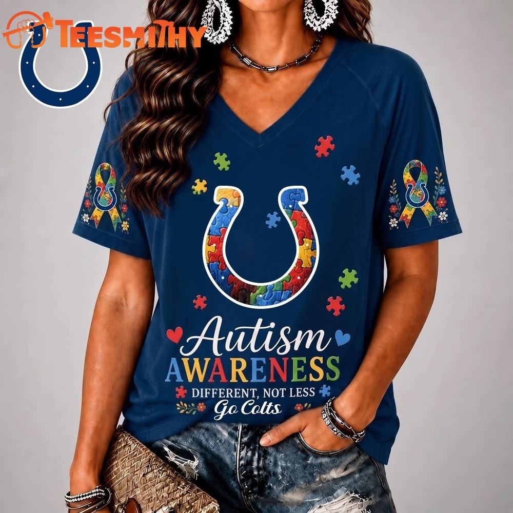 Indianapolis Colts NFL Different, Not Less Autism Awareness V neck T Shirt