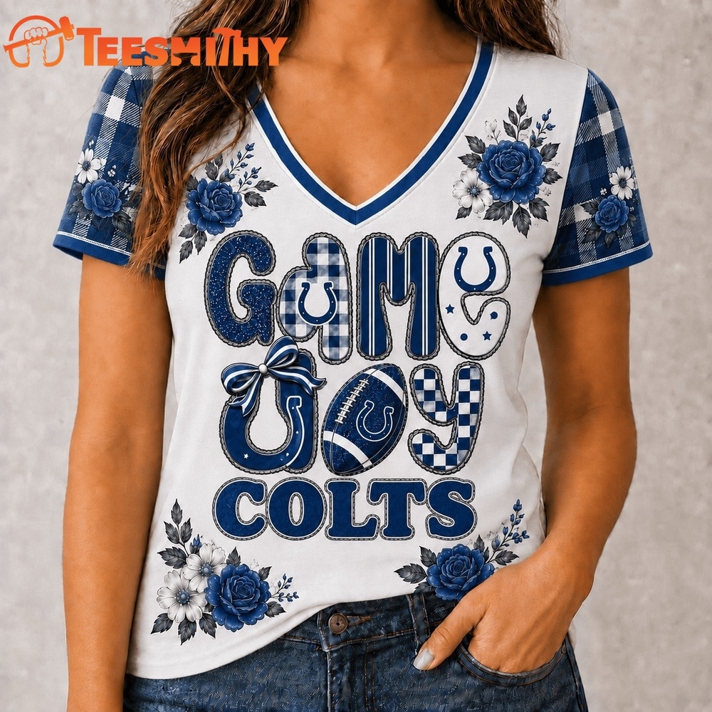 Indianapolis Colts NFL Football Flowers Team Pride V Neck T Shirt