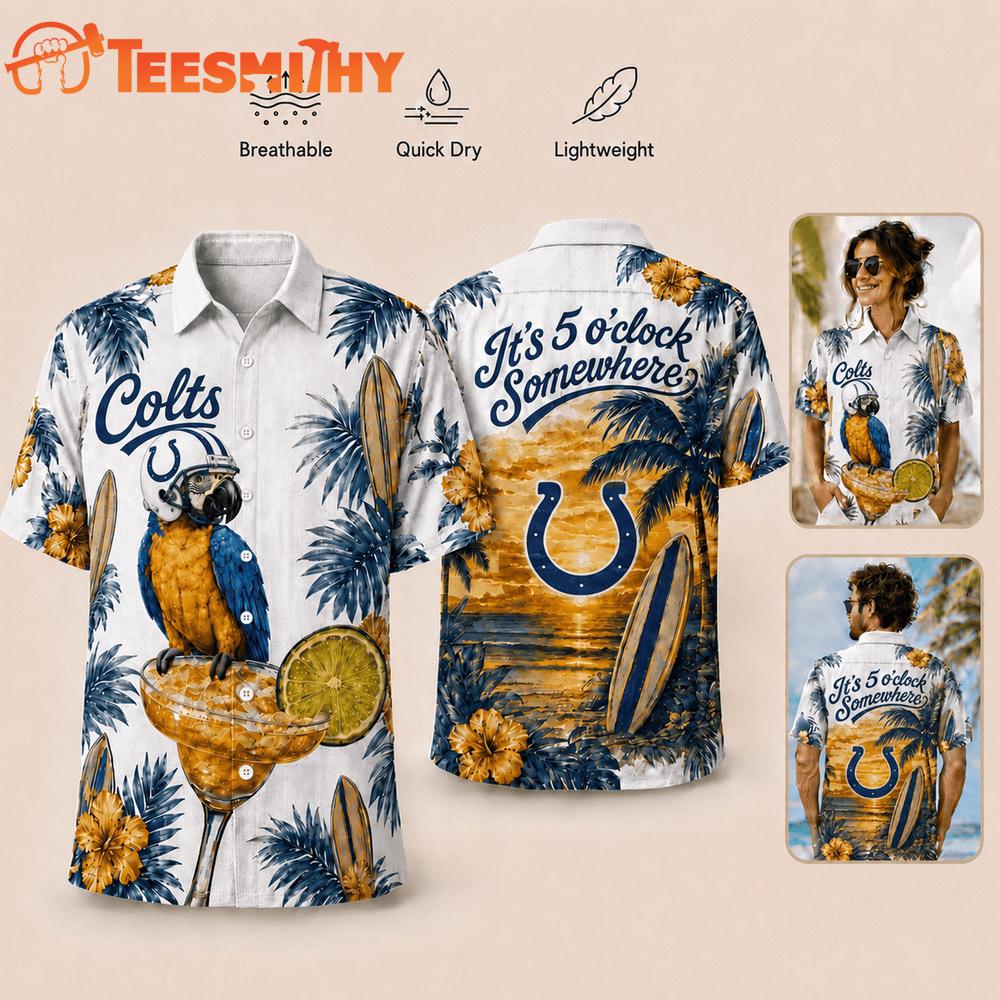 Indianapolis Colts NFL It's 5 O'clock Somewhere Button Up Tropical Parrot Hawaiian Shirt