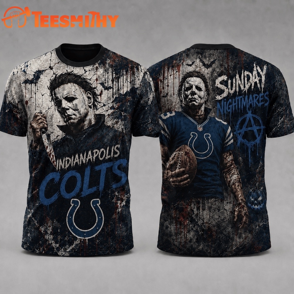Indianapolis Colts NFL Michael Myers Sunday Nightmares Horror Halloween 3D T Shirt
