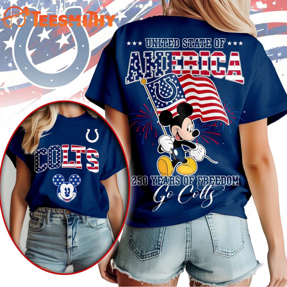 Indianapolis Colts NFL Mickey America Flag Freedom 250 Years 3D T Shirt