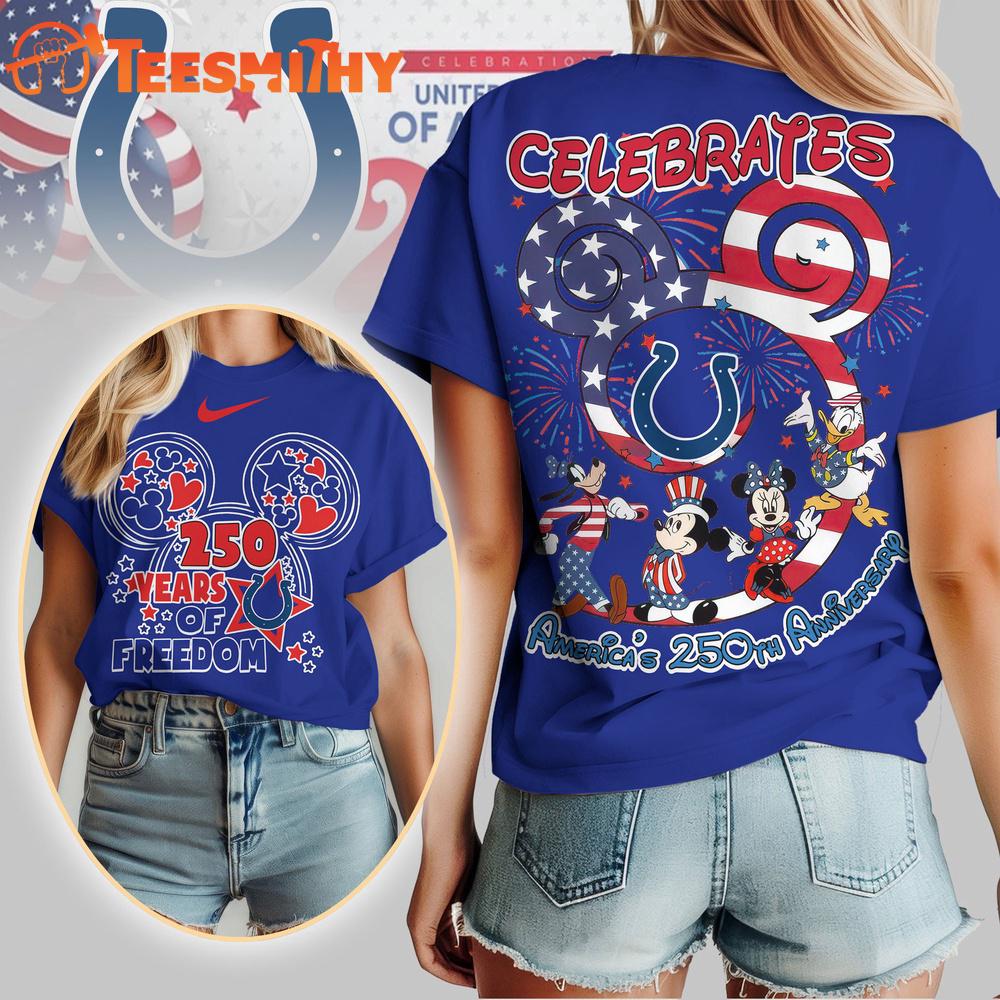 Indianapolis Colts NFL Mickey Celebrates America 250th Anniversary All Over Print T Shirt