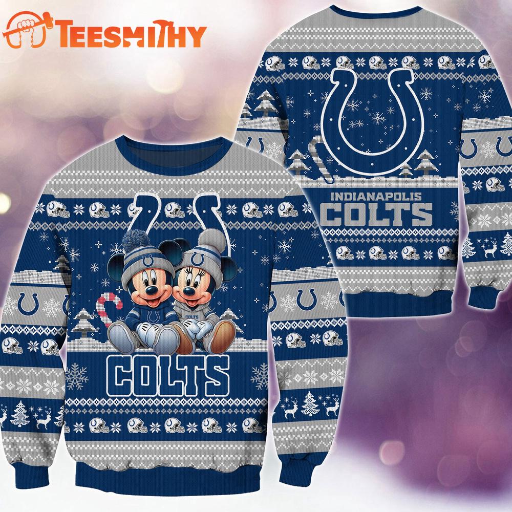 Indianapolis Colts NFL Mickey Minnie Ugly Christmas Sweater Indianapolis Colts NFL Mickey Minnie Ugly Christmas Sweater