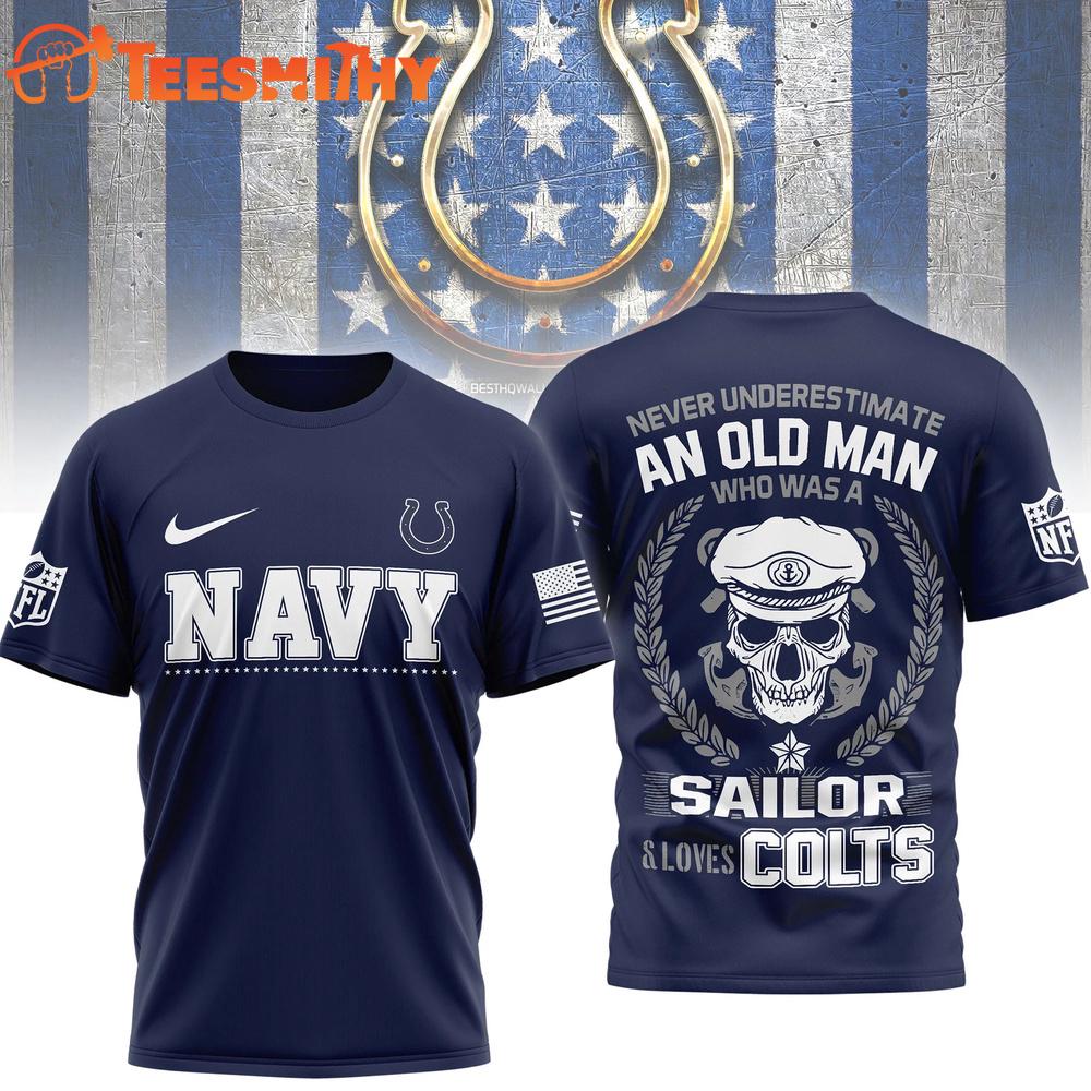 Indianapolis Colts NFL Navy Veteran All Over Print Shirt