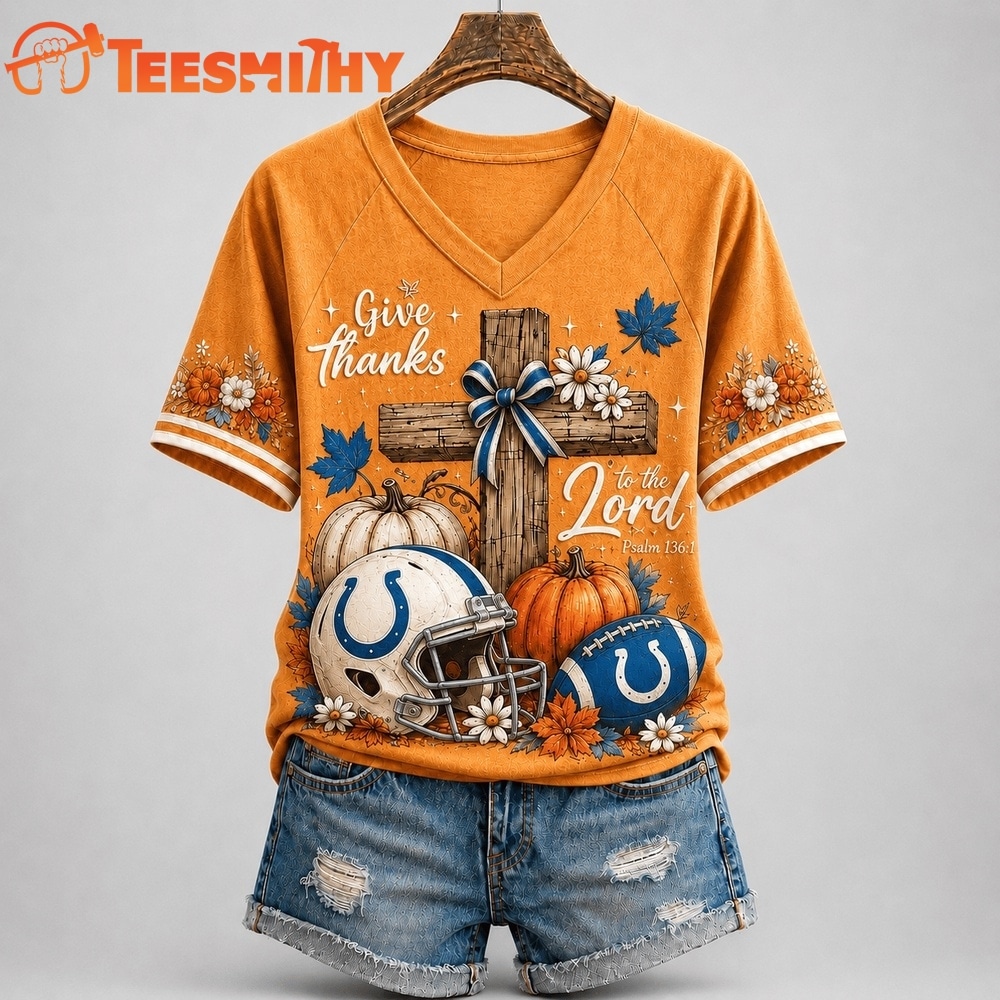Indianapolis Colts NFL Thanksgiving Faith And Football V Neck T Shirt