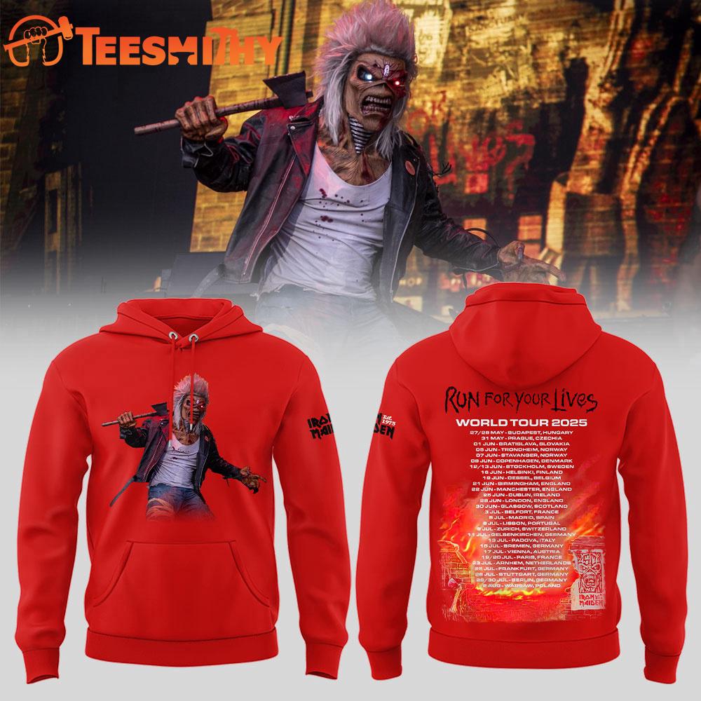 Iron Maiden Run For Your Lives World Tour 2025 Red Hoodie Shirt