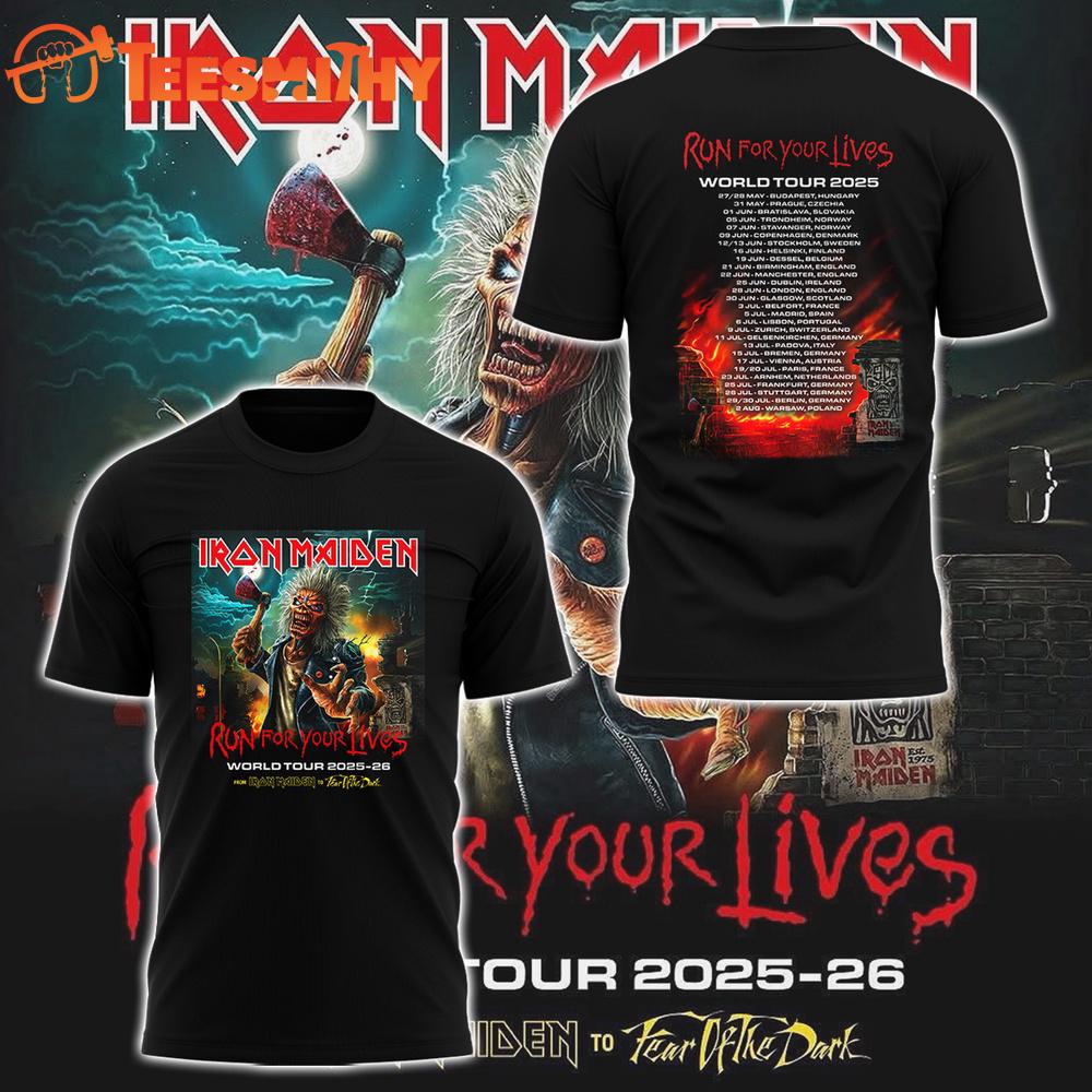 Iron Maiden Run For Your Lives World Tour 2025-26 New Design T Shirt