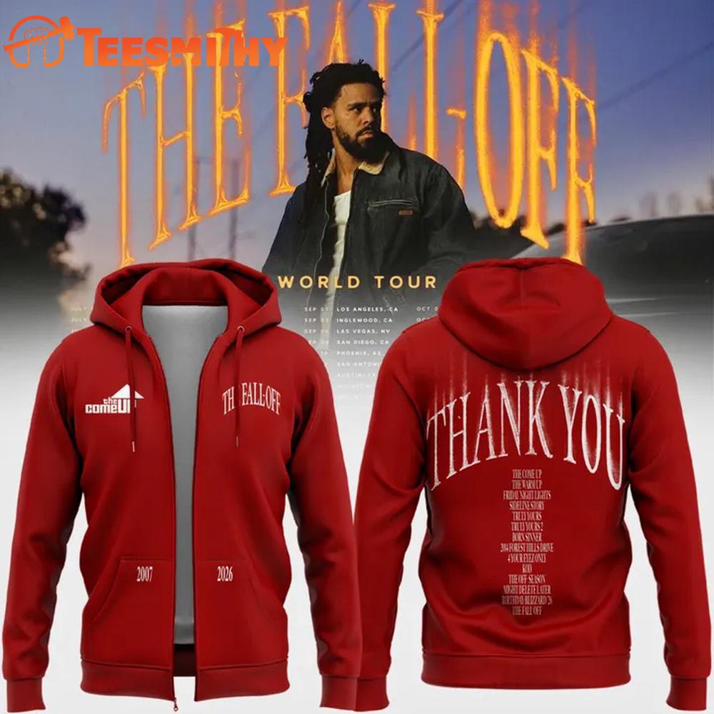 J. Cole The Fall-Off World Tour 2026 Red Zip Hoodie