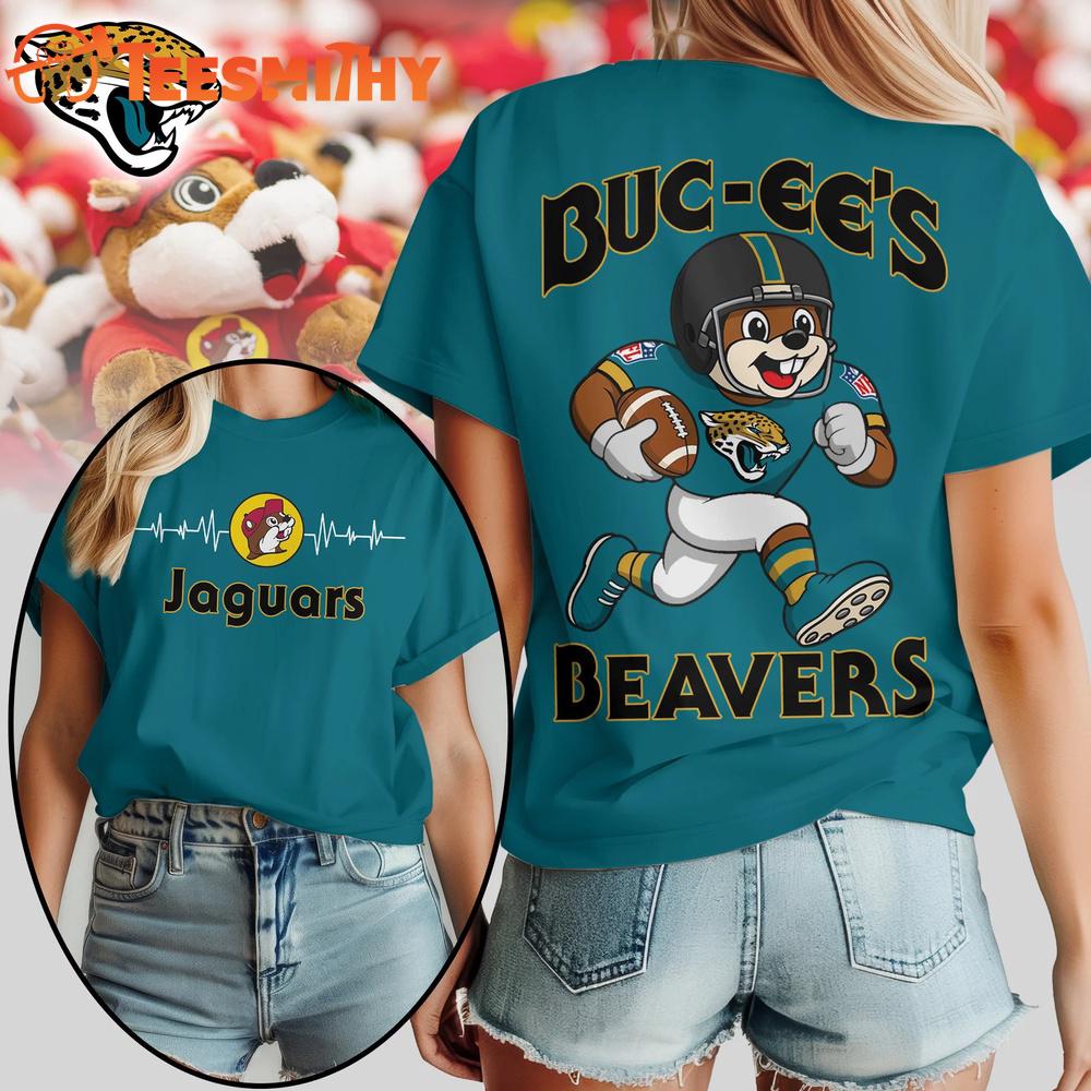 Jacksonville Jaguars 2026 NFL Buc-ee’s Beavers All Over Print T Shirt