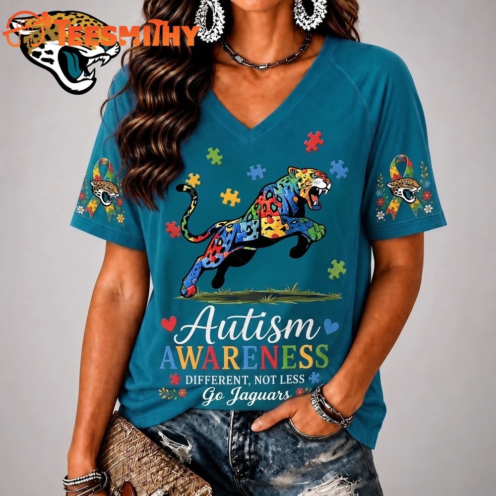 Jacksonville Jaguars NFL Different, Not Less Autism Awareness V neck T Shirt