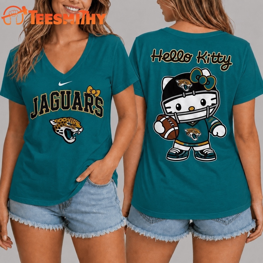 Jacksonville Jaguars NFL Hello Kitty Football V Neck T Shirt