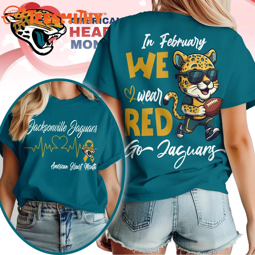Jacksonville Jaguars NFL Mascot American Heart Month Unisex 3D Shirt