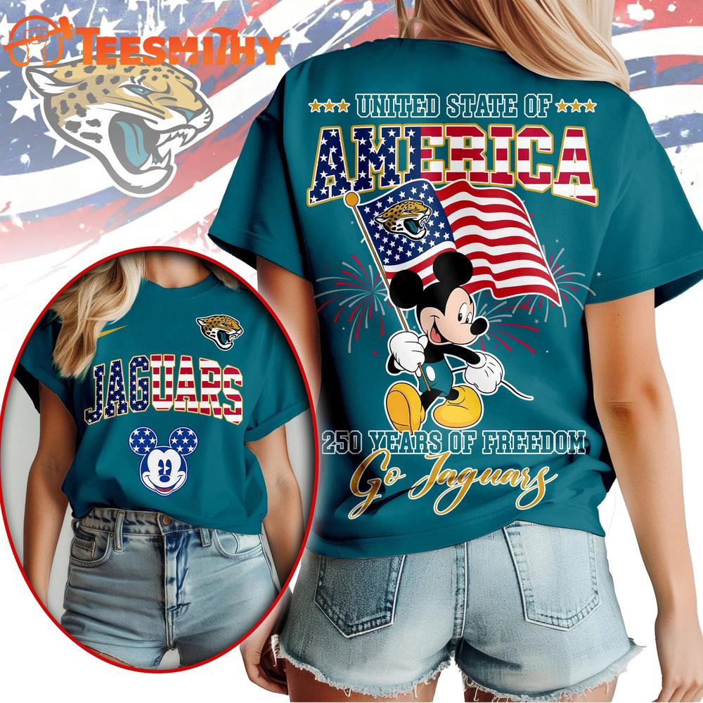 Jacksonville Jaguars NFL Mickey America Flag Freedom 250 Years 3D T Shirt