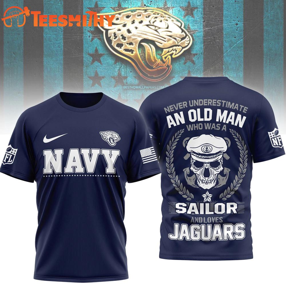 Jacksonville Jaguars NFL Navy Veteran All Over Print Shirt