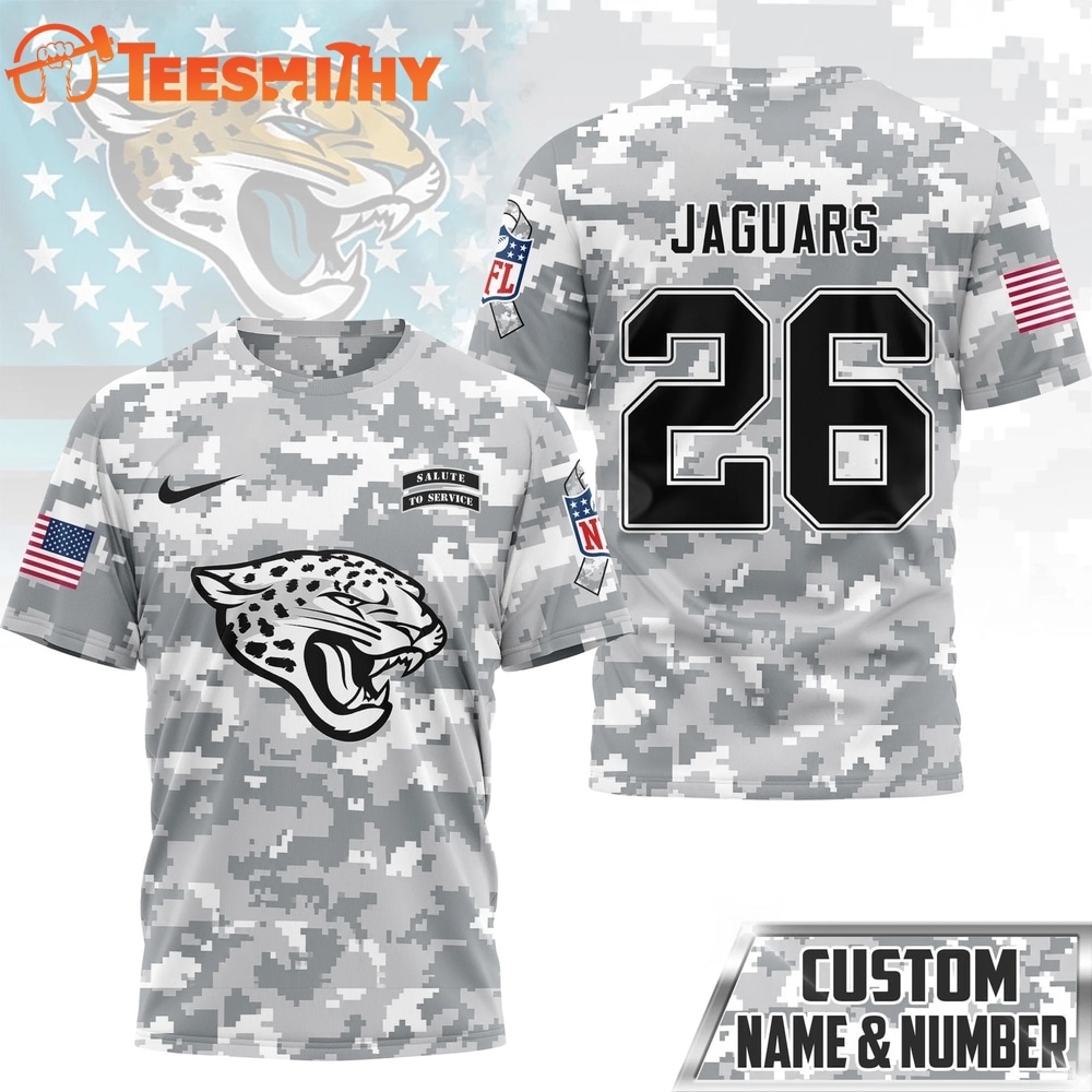 Jacksonville Jaguars NFL Salute to Service Custom Name & Number Camo 3D Shirt
