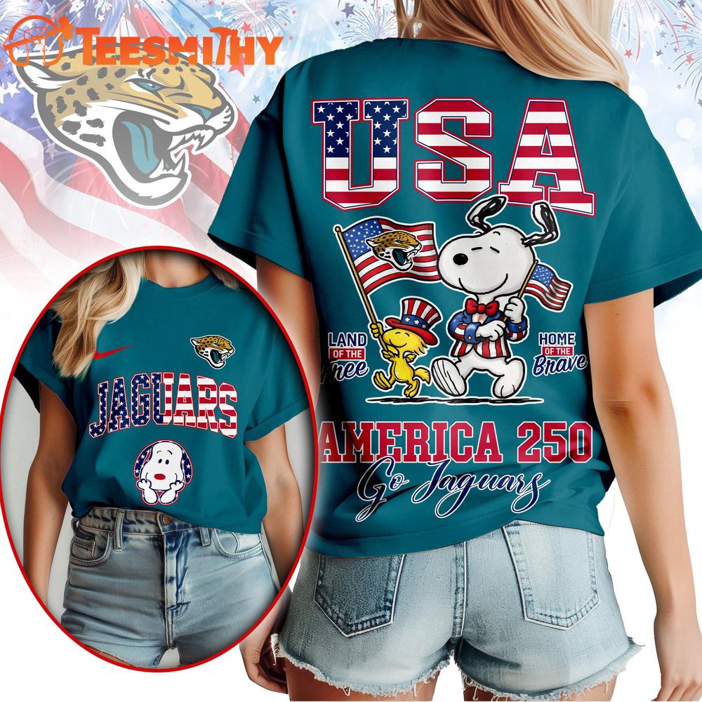 Jacksonville Jaguars NFL Snoopy America 250 Years Anniversary 3D T Shirt