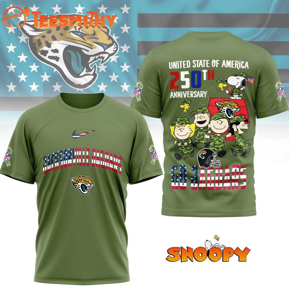 Jacksonville Jaguars NFL Snoopy Peanuts Freedom 250th of America 3D T Shirt