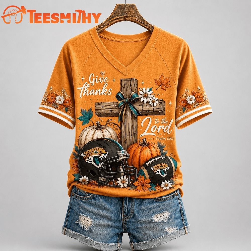 Jacksonville Jaguars NFL Thanksgiving Faith And Football V Neck T Shirt