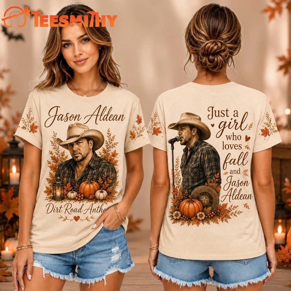 Jason Aldean Autumn Pumpkins Cowboy Portrait 2026 Unisex 3D Shirt