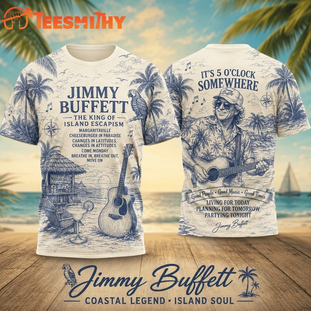 Jimmy Buffett Island Escape Palm Trees Guitar 2026 Vintage 3D Shirt 1 Jimmy Buffett Island Escape Palm Trees Guitar 2026 Vintage 3D Shirt