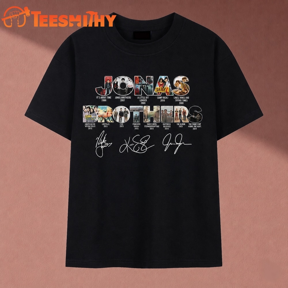 Jonas Brothers Album Title Collage Signatures Music Tour T Shirt