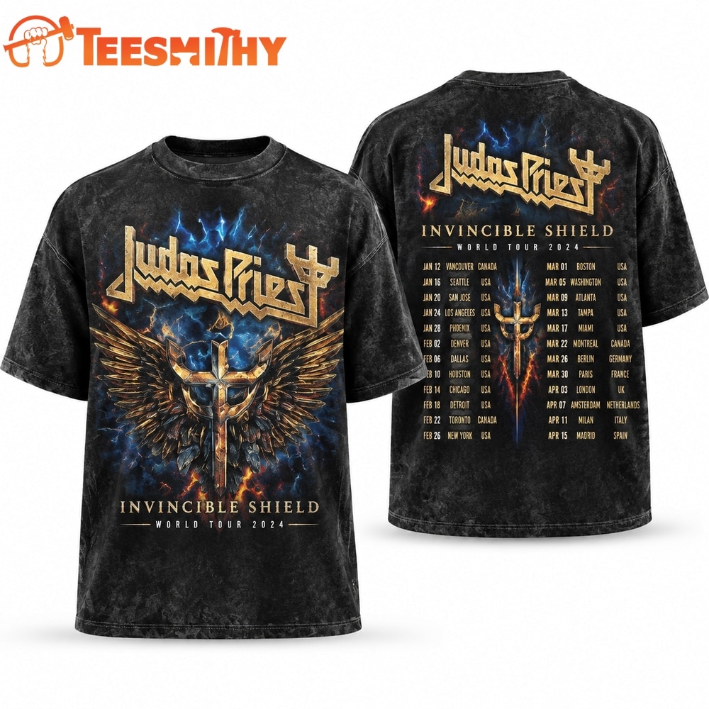 Judas Priest Official Invincible Shield World Tour 2024 Dates Vintage Heavy Metal T Shirt