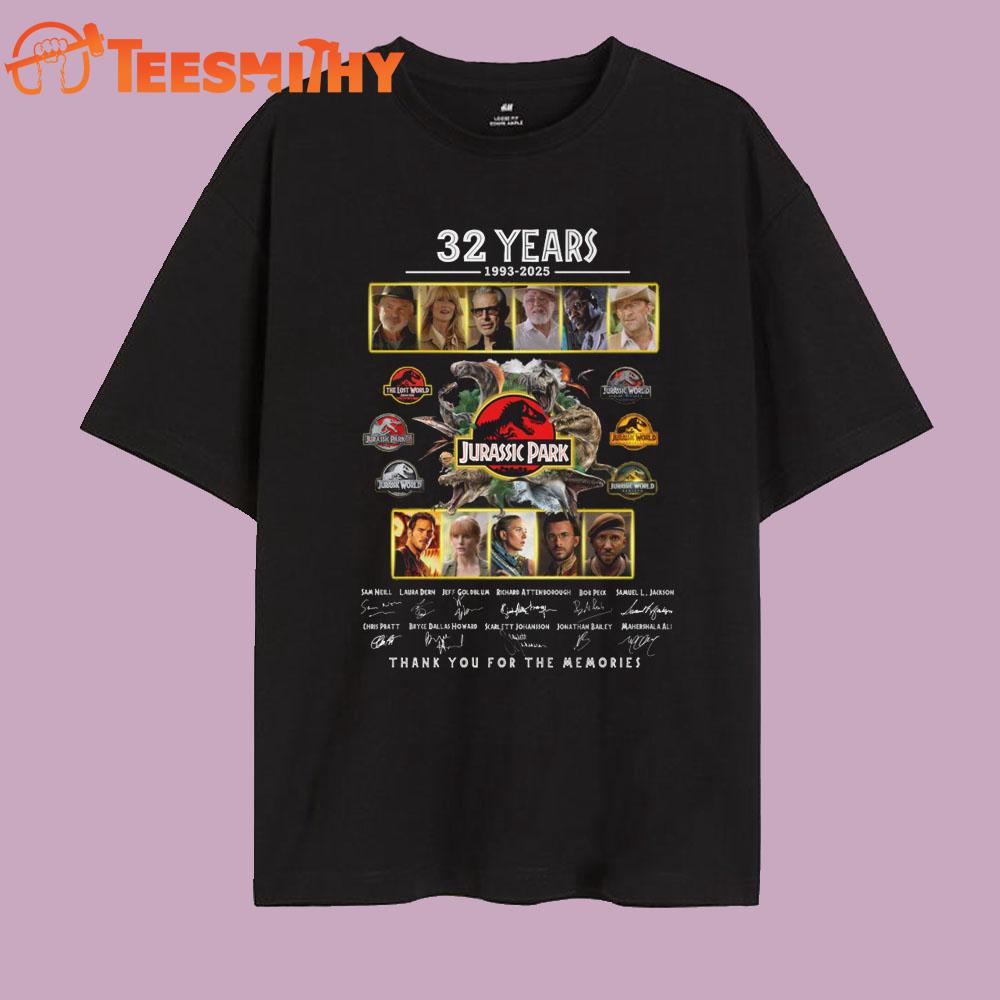Jurassic Park 32 Years 1993-2025 Thank You For The Memories Signature T Shirt Jurassic Park 32 Years 1993-2025 Thank You For The Memories Signature T Shirt