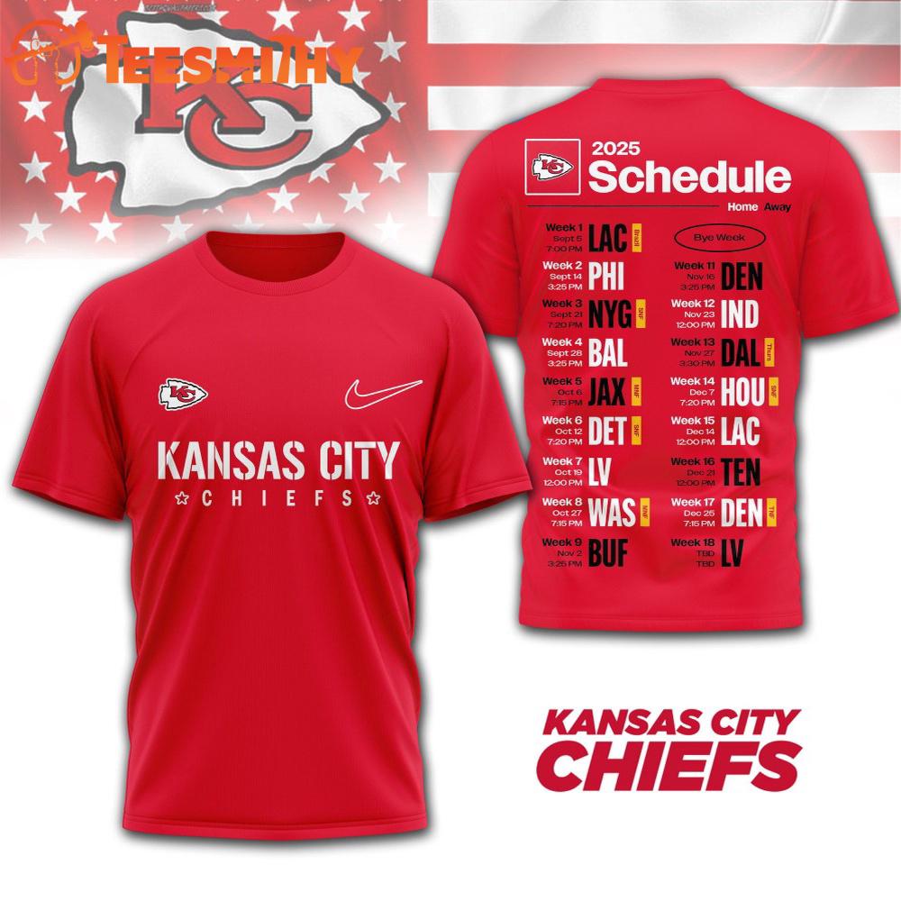 Kansas City Chiefs 2025 Football Schedule Unisex 3D Shirt Kansas City Chiefs 2025 Football Schedule Unisex 3D Shirt