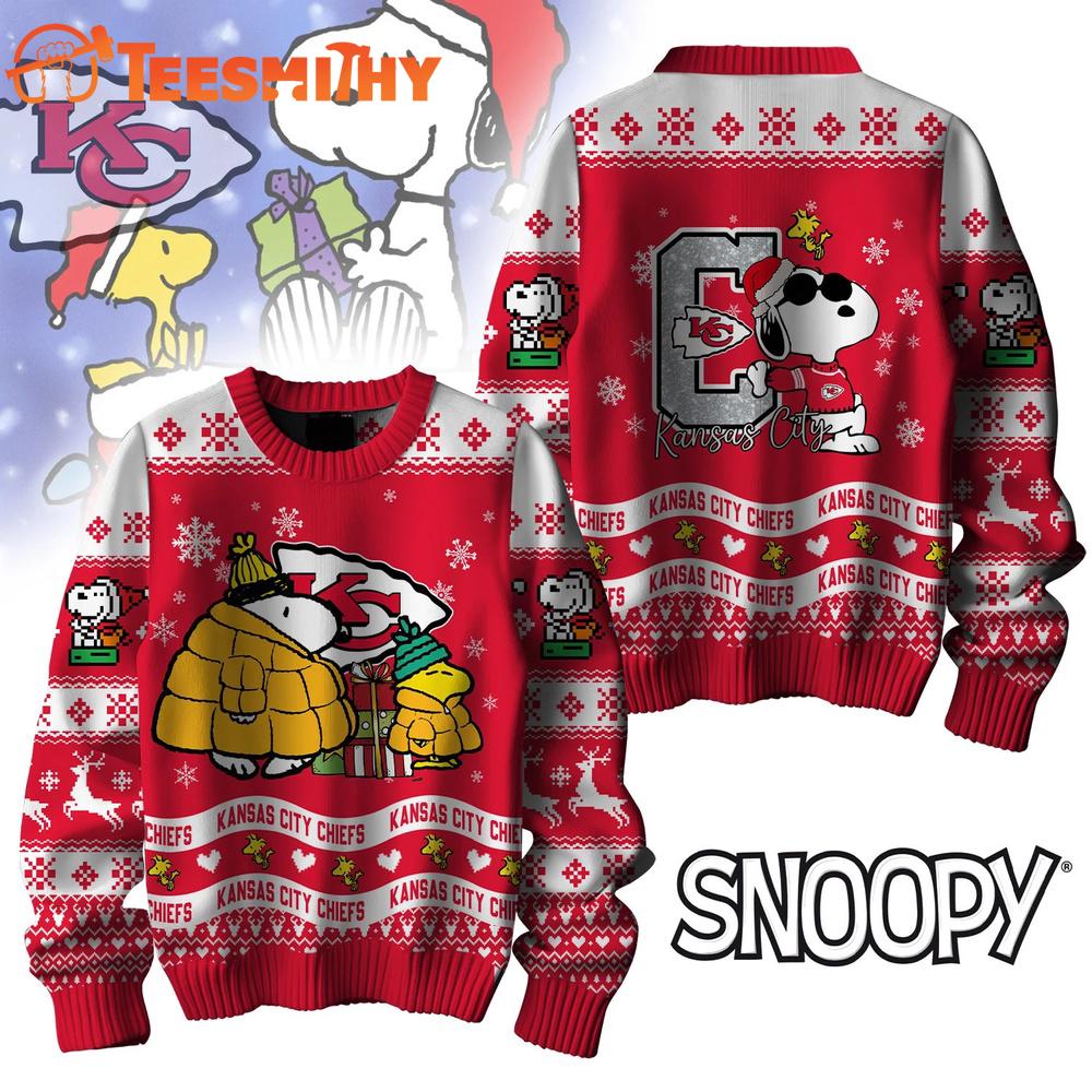 Kansas City Chiefs 2025 NFL Peanuts Snoopy Funny Christmas Ugly Sweater