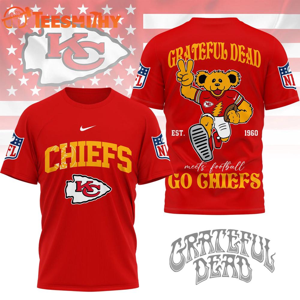 Kansas City Chiefs 2026 NFL Grateful Dead Retro Bear 3D T Shirt