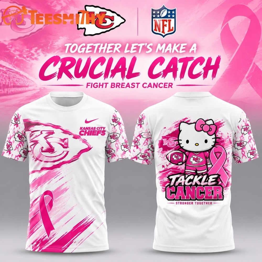 Kansas City Chiefs Breast Cancer Awareness Hello Kitty Tackle Cancer Together 3D Shirt