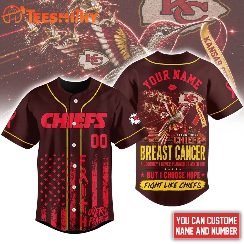 Kansas City Chiefs NFL Breast Cancer Hope Over Fear Baseball Jersey