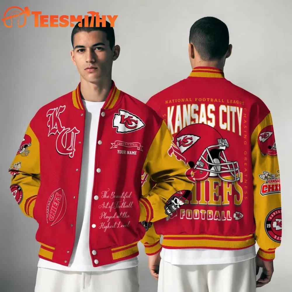 Kansas City Chiefs NFL Chasing Greatness Personalized Varsity Jacket