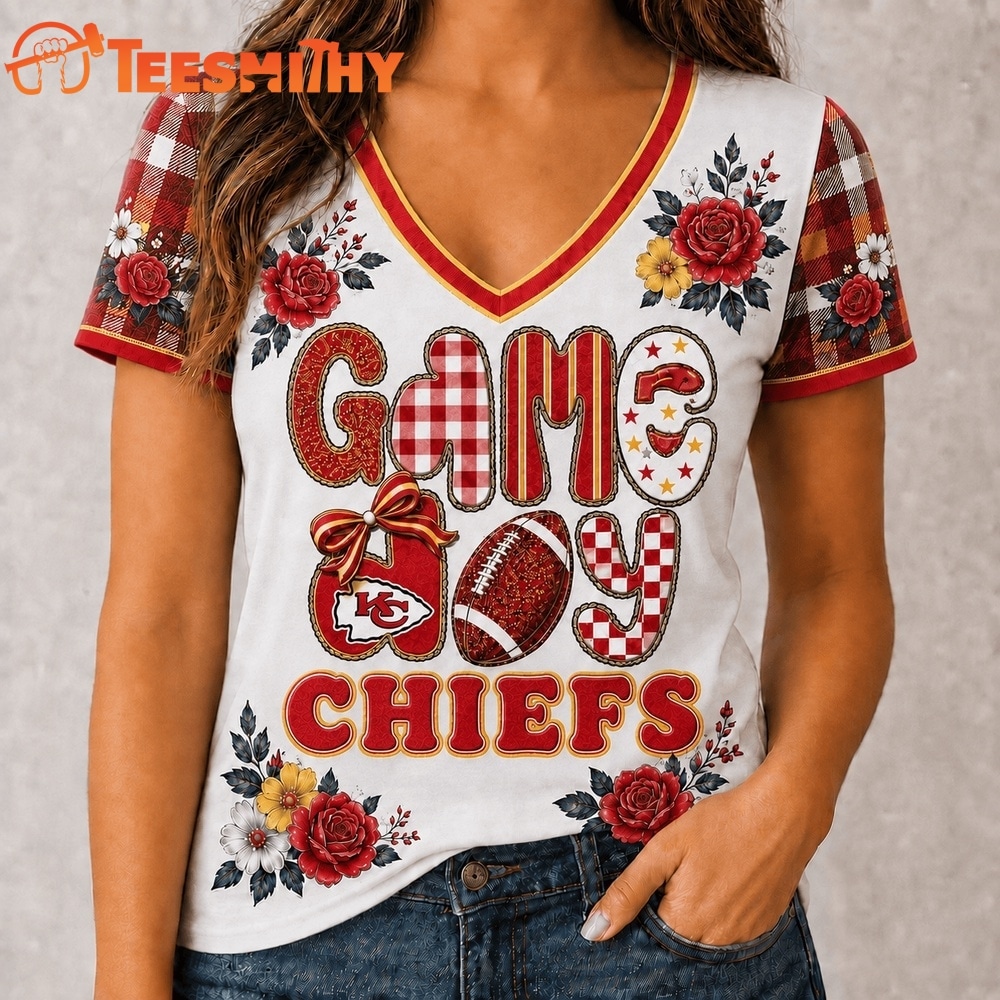 Kansas City Chiefs NFL Football Flowers Team Pride V Neck T Shirt