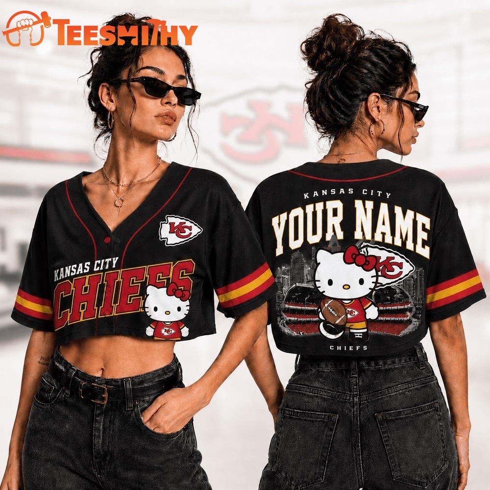 Kansas City Chiefs NFL Hello Kitty Personalized Crop Top Baseball Jersey