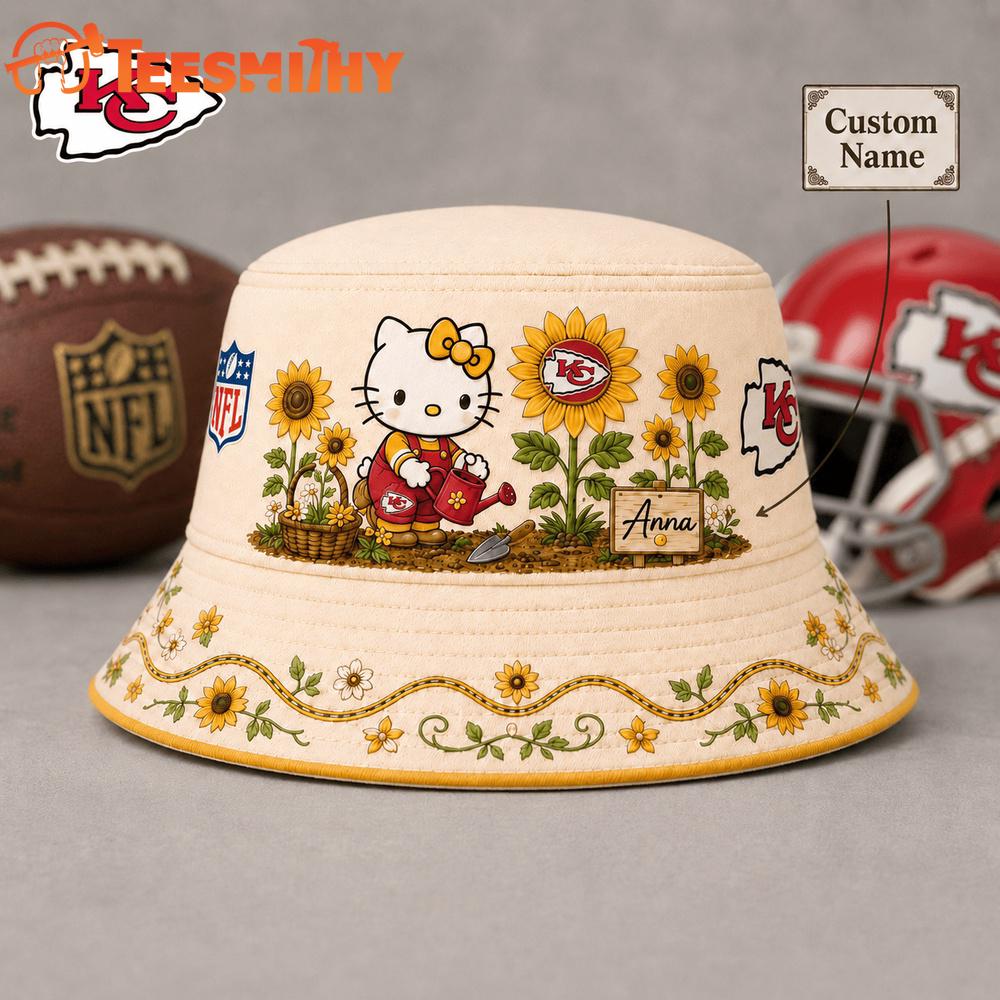 Kansas City Chiefs NFL Hello Kitty Sunflower Garden Bucket Hat