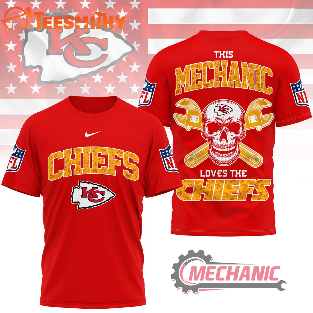 Kansas City Chiefs NFL Mechanic Loves Football New Design 3D Shirt