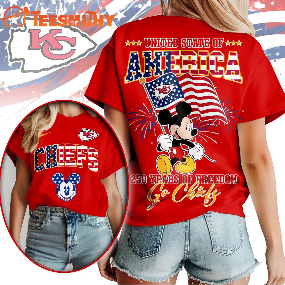 Kansas City Chiefs NFL Mickey America Flag Freedom 250 Years 3D T Shirt