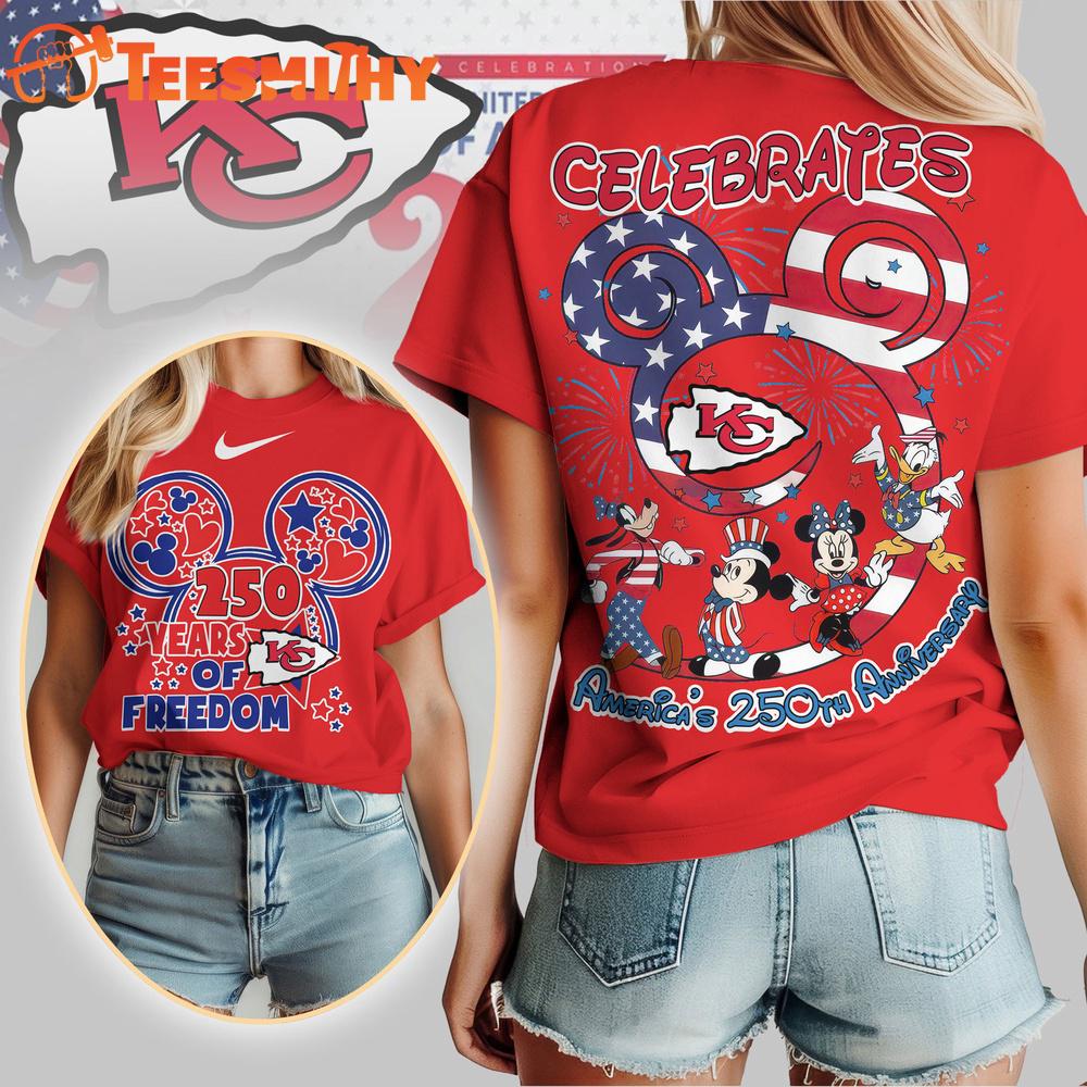 Kansas City Chiefs NFL Mickey Celebrates America 250th Anniversary All Over Print T Shirt