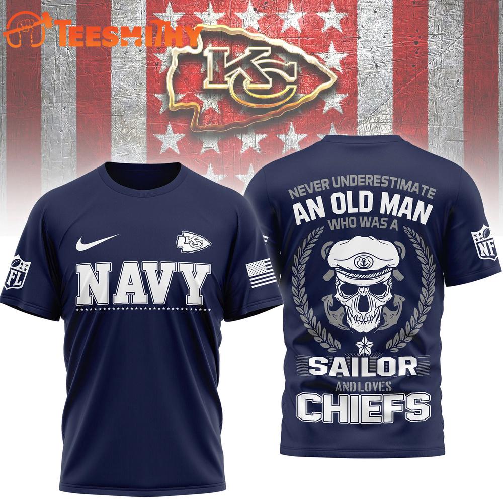 Kansas City Chiefs NFL Navy Veteran All Over Print Shirt