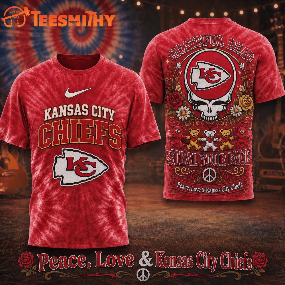 Kansas City Chiefs NFL Peace Love Greateful Dead Special New 3D Shirt