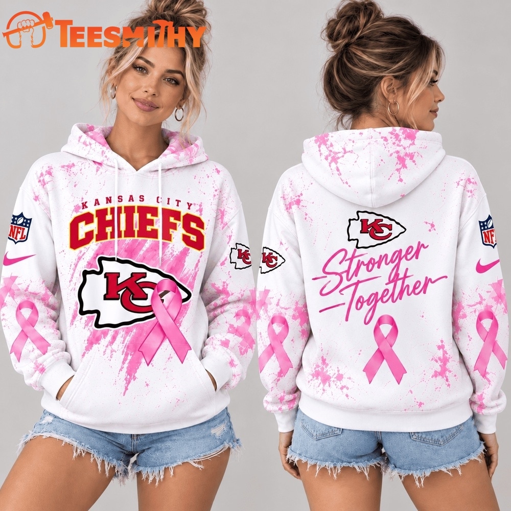 Kansas City Chiefs NFL Pink Ribbon Stronger Together Breast Cancer Awareness Hoodie