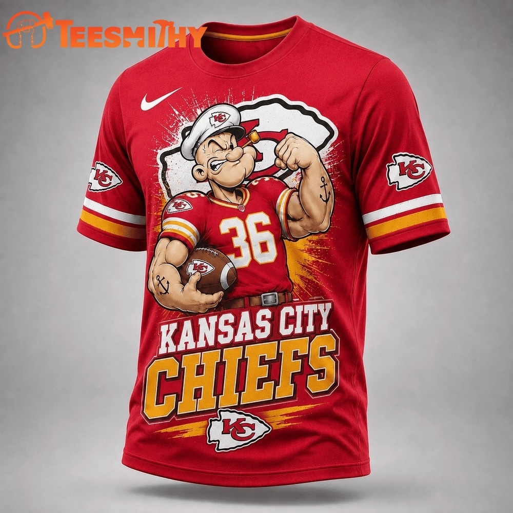 Kansas City Chiefs NFL Popeye Bold Cartoon Athletes 3D T Shirt