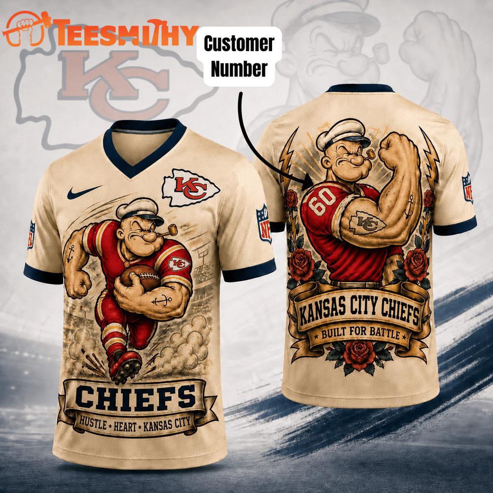 Kansas City Chiefs NFL Popeye Vintage Tattoo Football Jersey