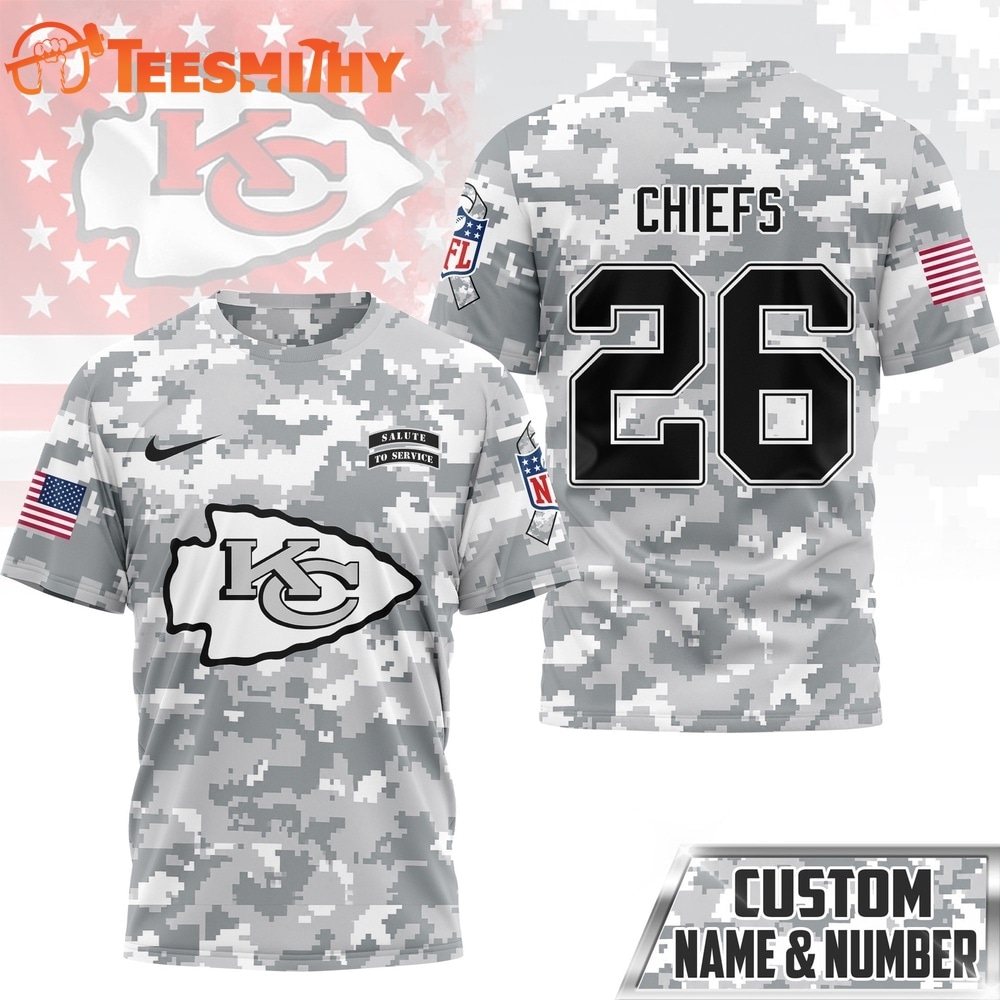 Kansas City Chiefs NFL Salute to Service Custom Name & Number Camo 3D Shirt