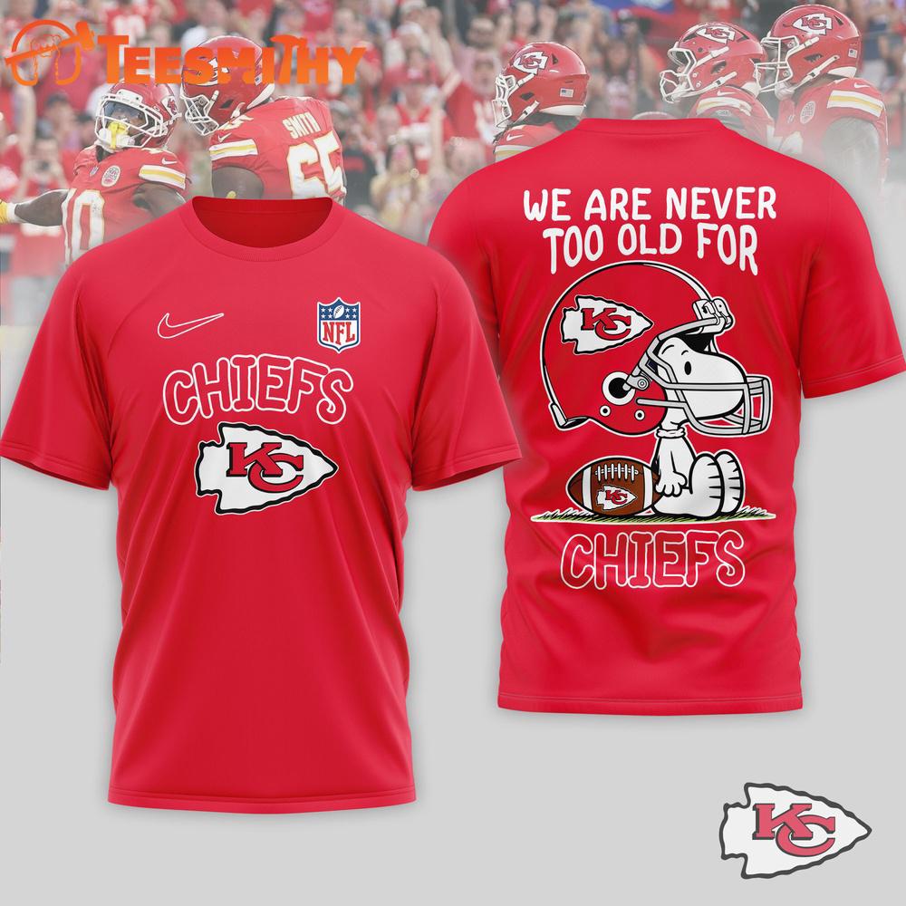 Kansas City Chiefs NFL Snoopy Never Too Old New Design 3D Shirt